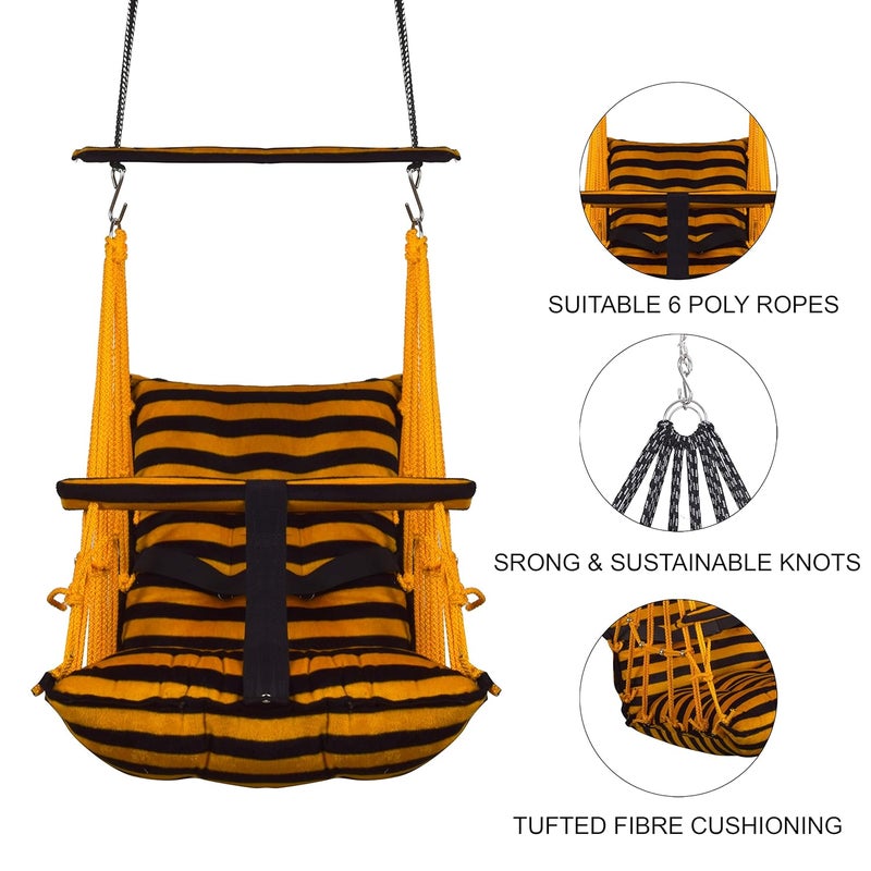 BOFFLE® Cotton Swing Chair for Kids Baby's Children Folding and Washable1-6 Years with Safety Belt/Home,Garden Jhula for Babies|Swing for Kids | Seat and Back Side 16x16 inch (Yellow patta) - Image 5