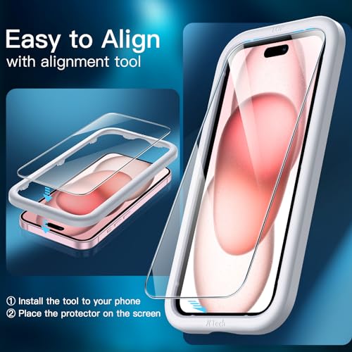 JETech Screen Protector for iPhone 15 6.1-Inch, Tempered Glass Film with Easy Installation Tool, Case-Friendly, HD Clear, 3-Pack - Image 5
