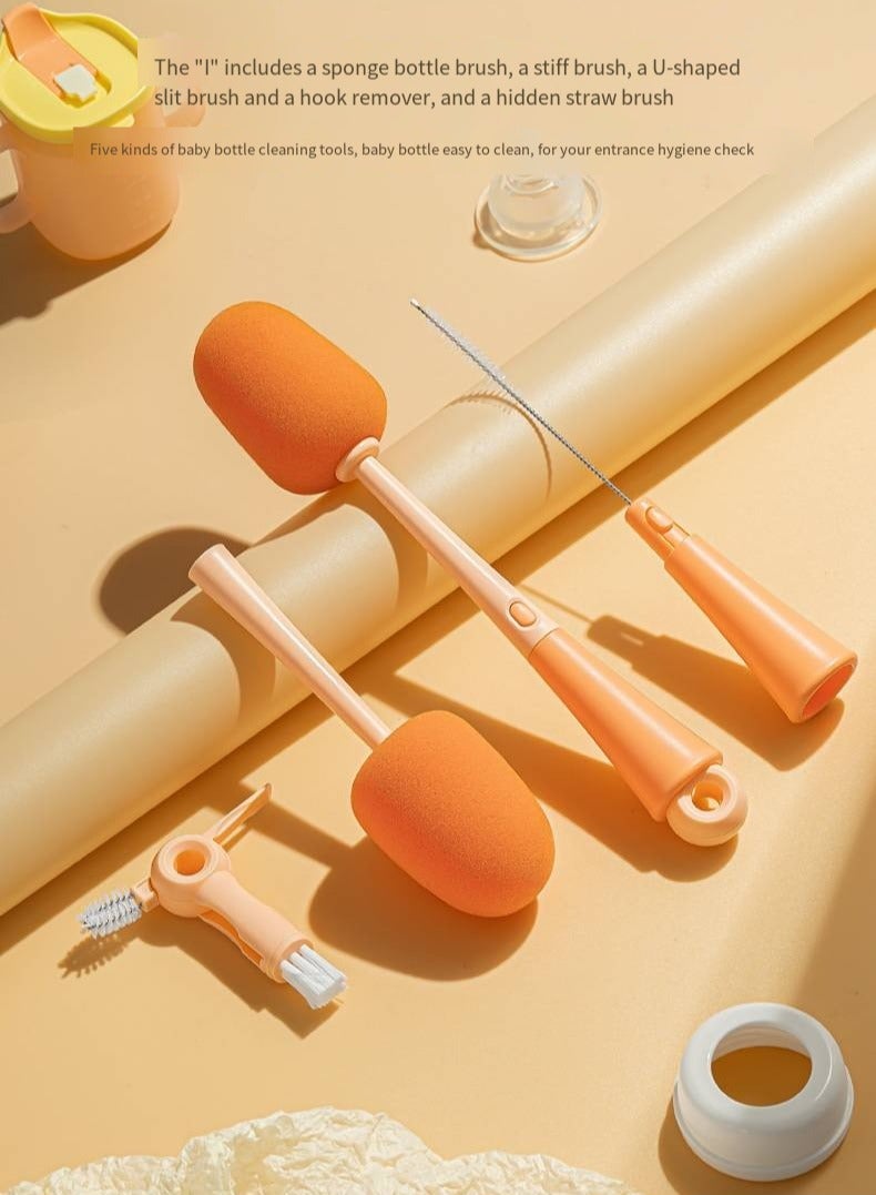 أطفال الهوغوز فرشاة زجاجة الطفل متعددة الوظائف 5 بوصة -1 المحمولة تنظيف الزجاجة تنظيف المصاصة تنظيف القش (برتقالي) - Image 3