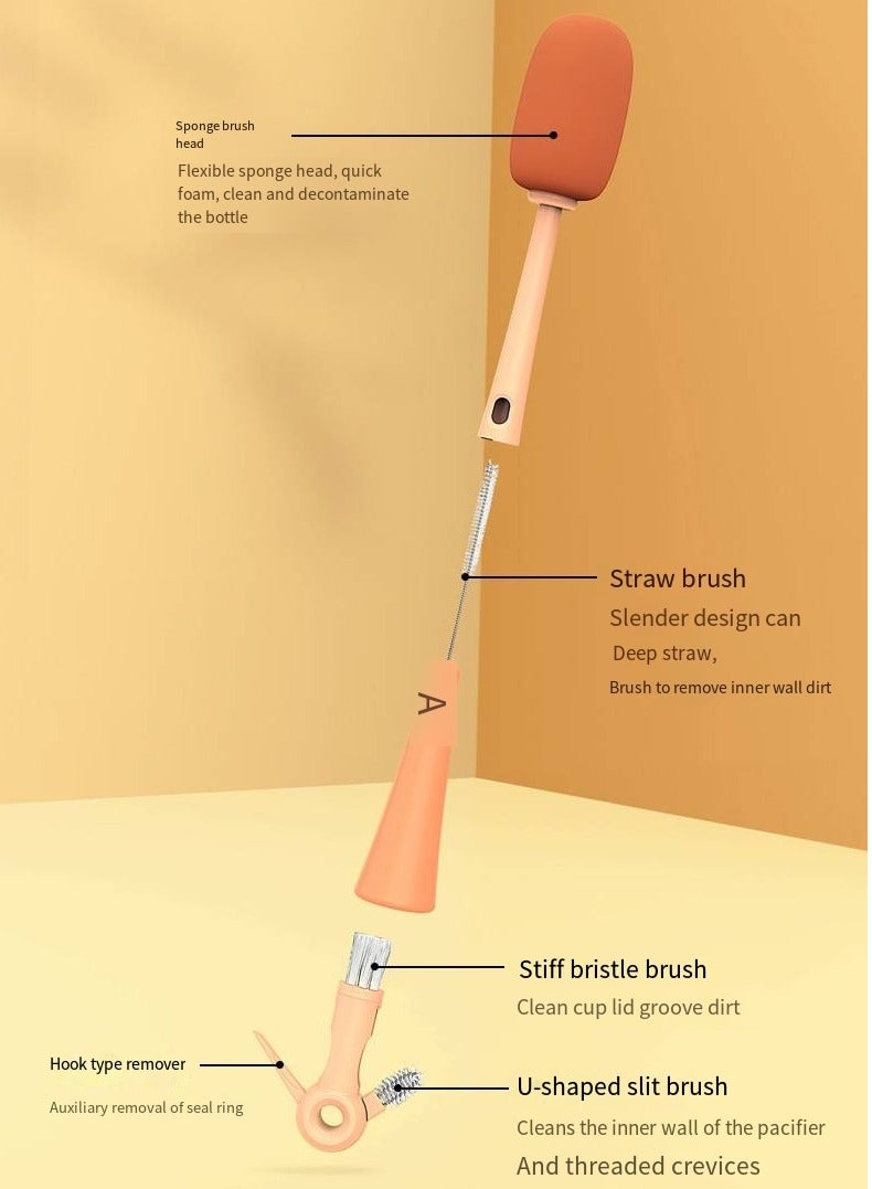أطفال الهوغوز فرشاة زجاجة الطفل متعددة الوظائف 5 بوصة -1 المحمولة تنظيف الزجاجة تنظيف المصاصة تنظيف القش (برتقالي) - Image 4