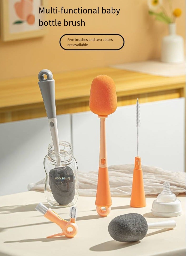 أطفال الهوغوز فرشاة زجاجة الطفل متعددة الوظائف 5 بوصة -1 المحمولة تنظيف الزجاجة تنظيف المصاصة تنظيف القش (برتقالي) - Image 2