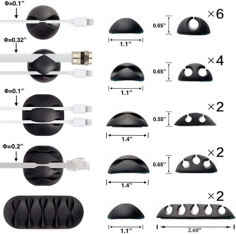 OHill 16-Pack White Cable Clips Holders, Self-Adhesive Desk Cable Management Cord Organizer, 12cm - Image 2