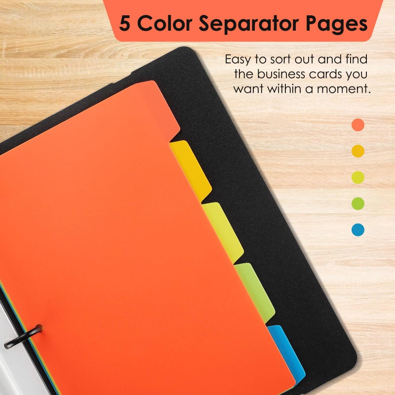 MaxGear Business Card Book, 180 Cards Organizer for Men & Women, Portable Name Card Holders Binder File for Business Cards, 5 Color Index Tabs, Polypropylene, Black - Image 2
