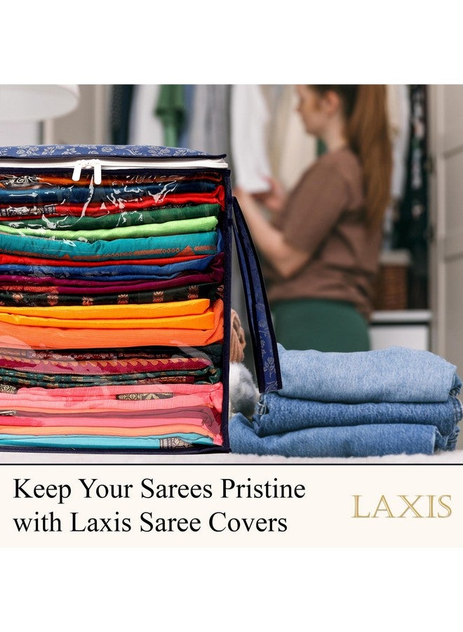 LAXIS HOMFIL Brand - Laxis Non-Woven Jumbo Saree Bags, Blue Color Transparent Saree Covers With Zip, Saree Covers For Storage With Moisture & Dust Proof (Pack of 2) - Image 3