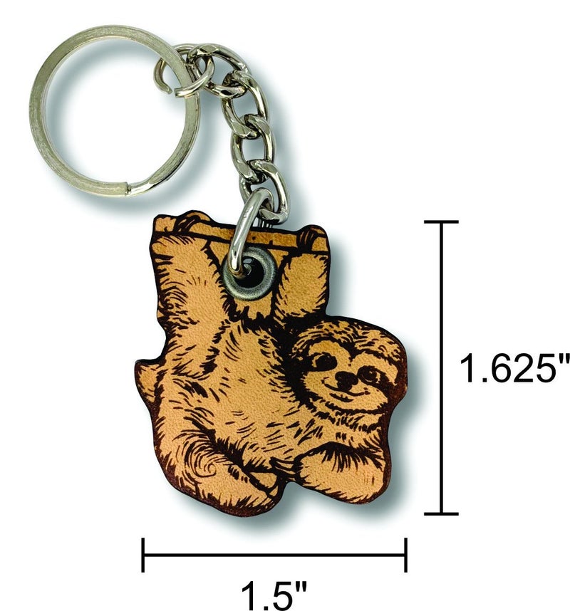 ForLeatherMore Funny Sloth Leather Keychain Happy Sloth Hanging Around Shape Genuine Leather Key Fob Bag Charm - Image 2