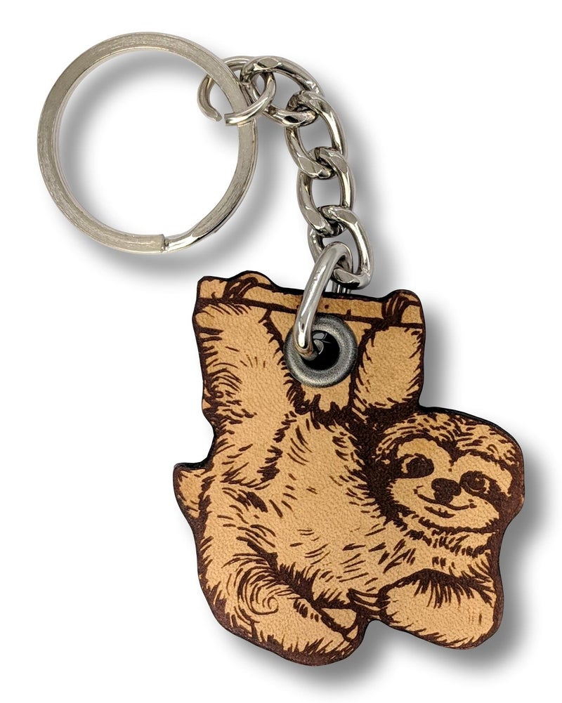 ForLeatherMore Funny Sloth Leather Keychain Happy Sloth Hanging Around Shape Genuine Leather Key Fob Bag Charm - Image 3