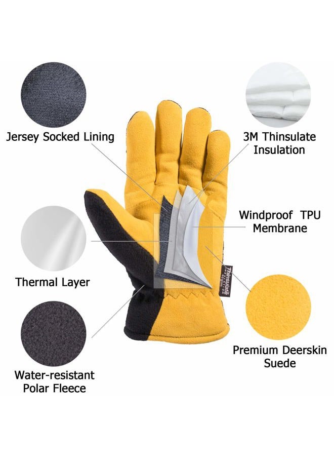 SKYDEER Men's Winter Gloves with Soft Deerskin Suede for Cold Weather (SD5168T/2XL, Warm 3M Thinsulate Insulation) - Image 2