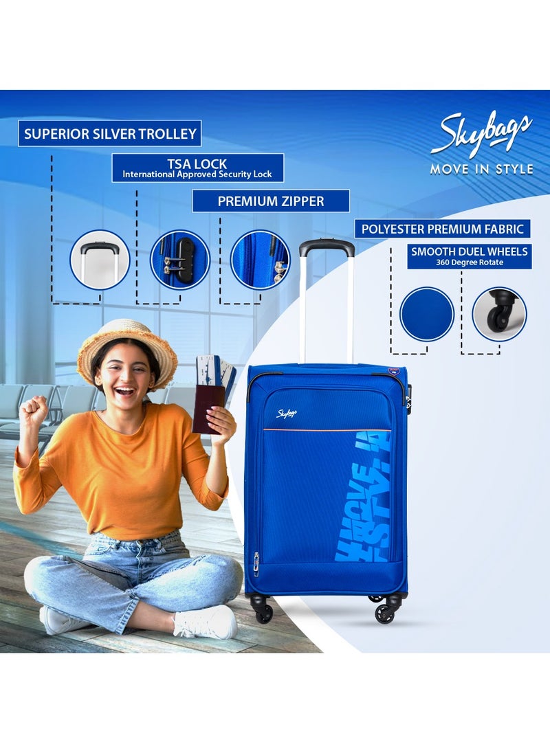 Skybags - Rhumba Carry-On Luggage| 4W Str (E)| Polyester Soft Sided 360° 4 Wheels Spinner Trolleys| Cabin-20 Inch- Blue - Image 1