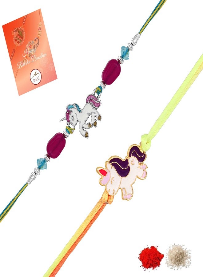 Mahi Combo of 2 Unicorn-Shaped Rakhis with Meena Work Enamel for Chota Bhai, Kids, Brother (RCO1105689M) - Image 1