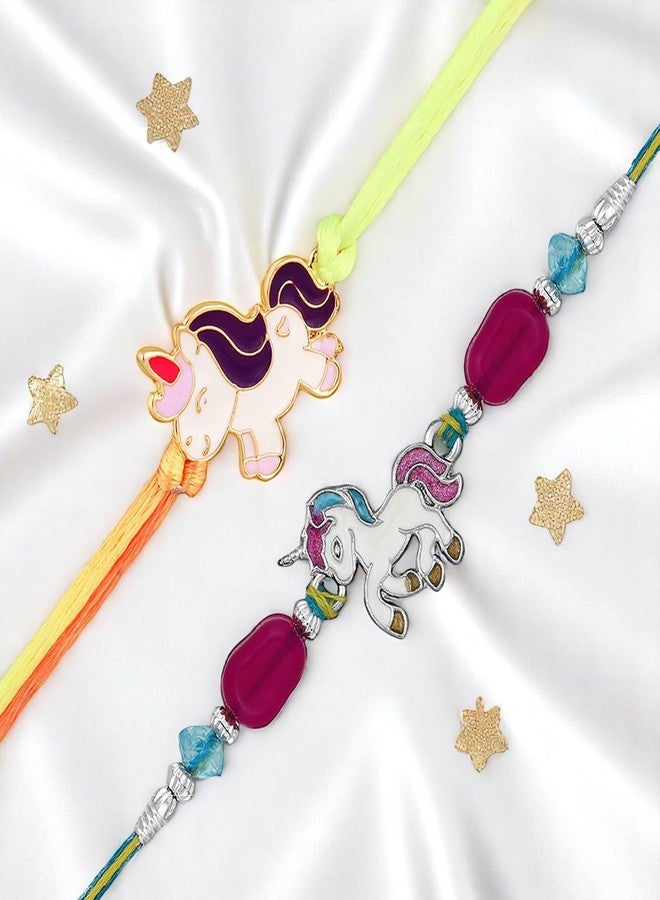 Mahi Combo of 2 Unicorn-Shaped Rakhis with Meena Work Enamel for Chota Bhai, Kids, Brother (RCO1105689M) - Image 2