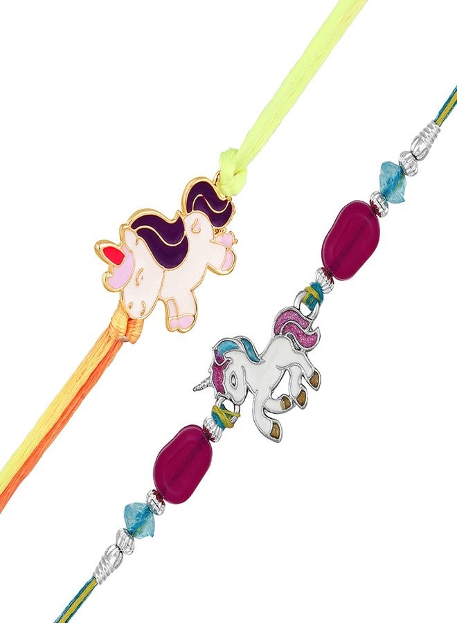 Mahi Combo of 2 Unicorn-Shaped Rakhis with Meena Work Enamel for Chota Bhai, Kids, Brother (RCO1105689M) - Image 4
