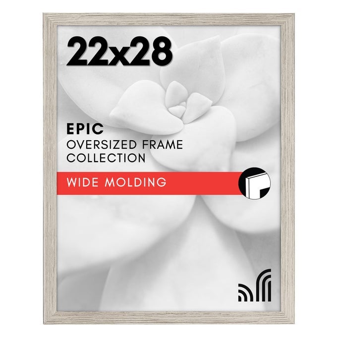 22X28 POSTER FRAME WITH POLISHED PLEXIGLASS WIDE PICTURE FRAMES MADE OF ENGINEERED WOOD FOR VERTICAL OR HORIZONTAL WALL DISPLAY EPIC COLLECTION DRIFTWOOD