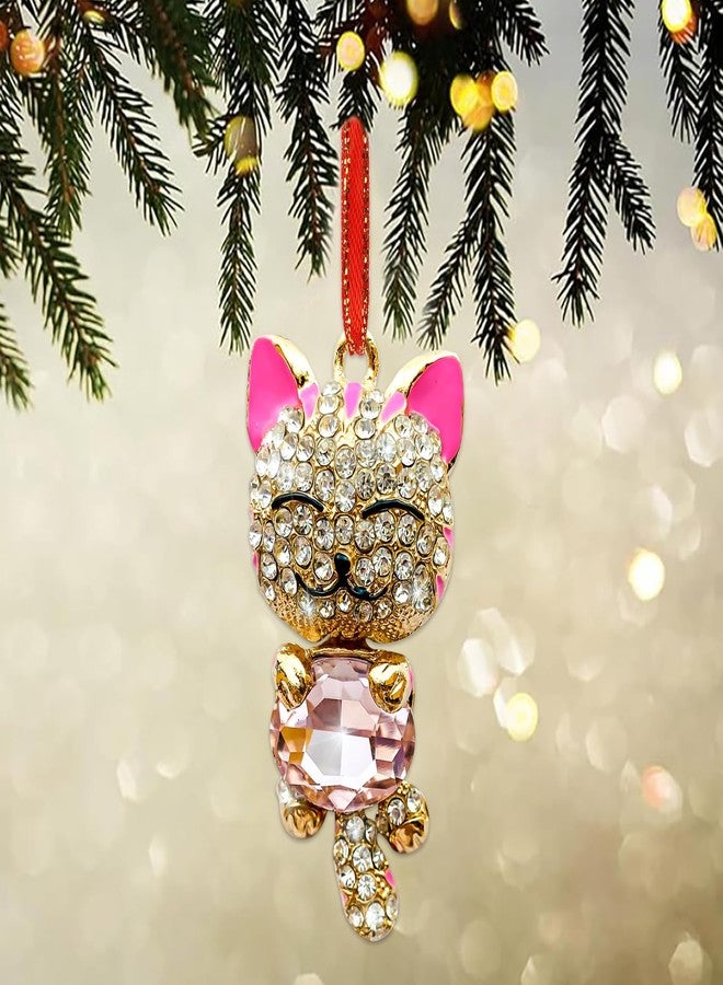 JUESMOS Pink Cat Ornaments for Christmas Tree Decorations Metal Cat Christmas Ornament with Rhinestone Kitten Xmas Tree Ornaments Xmas Cats Ornament Keepsake Gifts for Women Girls Mom Kids - Image 2