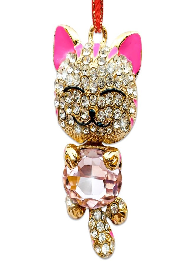 JUESMOS Pink Cat Ornaments for Christmas Tree Decorations Metal Cat Christmas Ornament with Rhinestone Kitten Xmas Tree Ornaments Xmas Cats Ornament Keepsake Gifts for Women Girls Mom Kids - Image 1