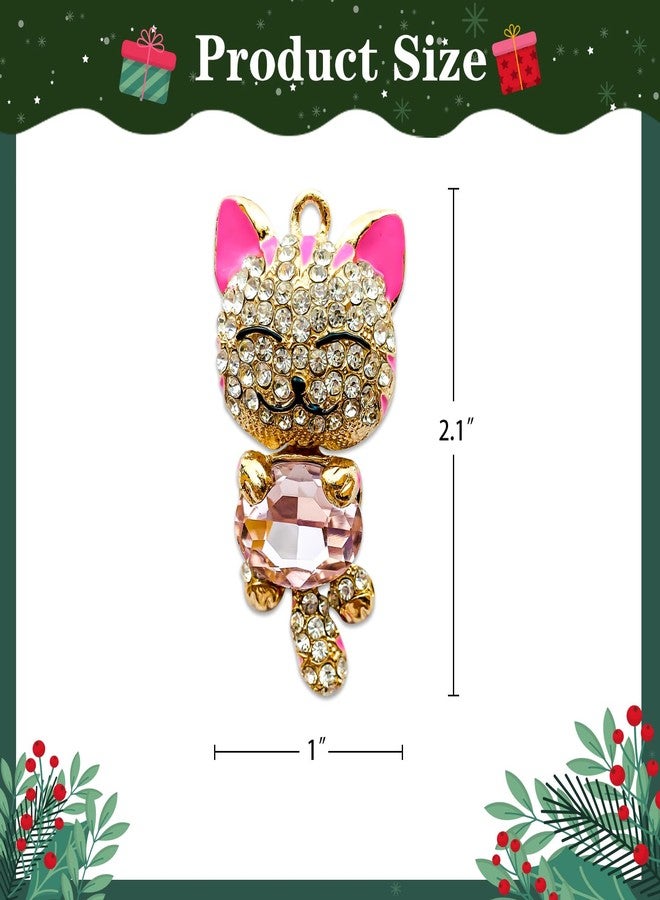 JUESMOS Pink Cat Ornaments for Christmas Tree Decorations Metal Cat Christmas Ornament with Rhinestone Kitten Xmas Tree Ornaments Xmas Cats Ornament Keepsake Gifts for Women Girls Mom Kids - Image 4
