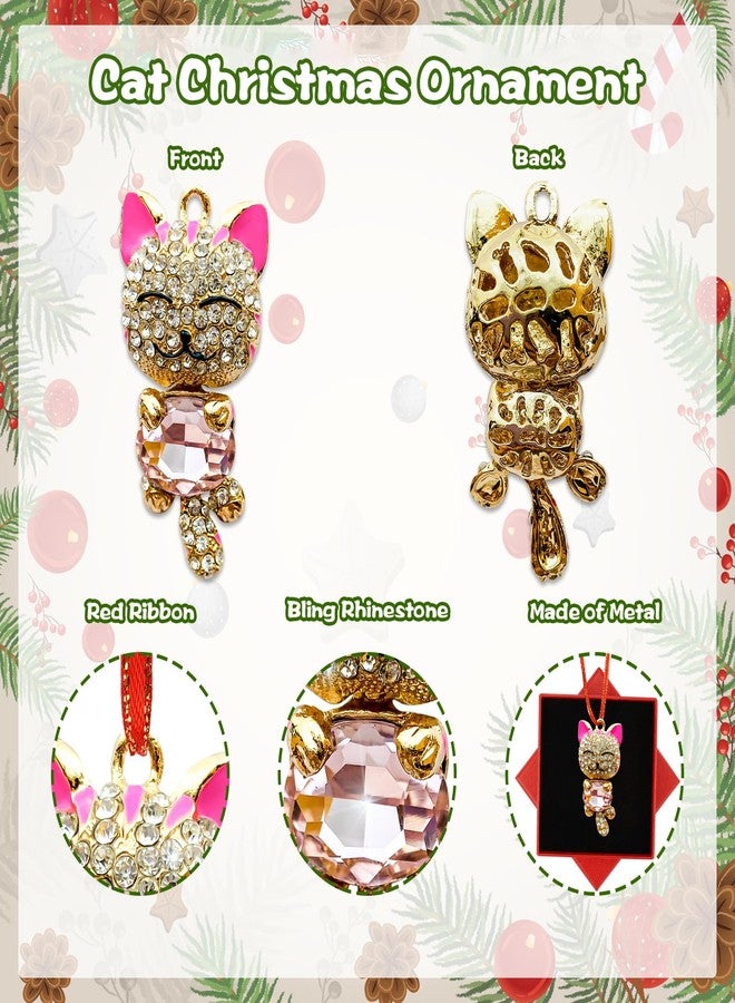 JUESMOS Pink Cat Ornaments for Christmas Tree Decorations Metal Cat Christmas Ornament with Rhinestone Kitten Xmas Tree Ornaments Xmas Cats Ornament Keepsake Gifts for Women Girls Mom Kids - Image 3
