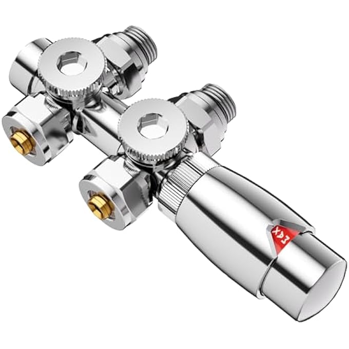 MULTIBLOCK SET FOR RADIATOR CONNECTION FITTING WITH THERMOSTAT, TAP BLOCK RADIATOR VALVE CORNER AND PASSAGE SHAPE 50 MM, RADIATOR VALVE FOR BATHROOM RADIATORS, HEATING ACCESSORIES (G1/2 INCH - Image 2