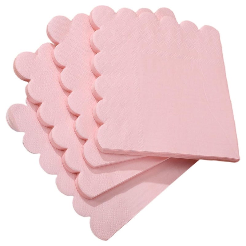 Pink Disposable Scalloped Paper Napkins 25x25cm 100pcs for Wedding Birthday Party Table Setting - Image 2