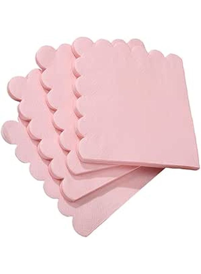 Pink Disposable Scalloped Paper Napkins 25x25cm 100pcs for Wedding Birthday Party Table Setting - Image 1