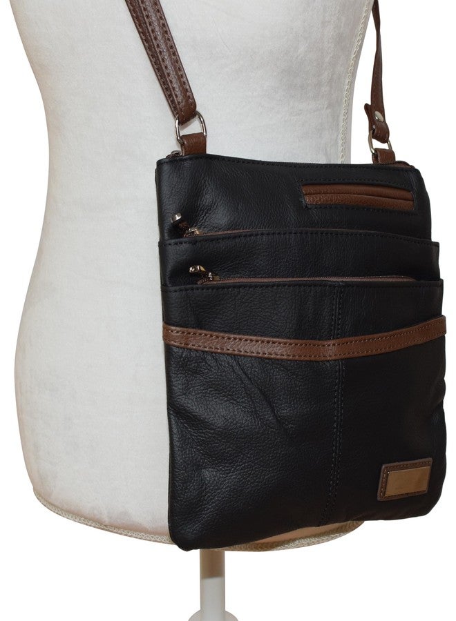 Marshal Pemium Leather Body Purse - Multi Pocket Zipper Cross Body Handbag with Exterior Mirror - Adjustable Shoulder Strap -Convenient Travel Bag - Designed in the U.S.A. - Image 3