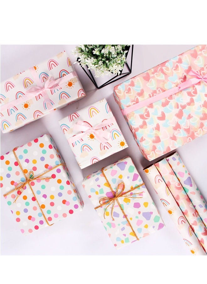 GBQ - Gift Wrap Set, 4 Sets of Colourful Wrapping Paper with String and Stickers for Valentine's Day, Birthdays, Graduations and Other Gift Wrappings - Image 1