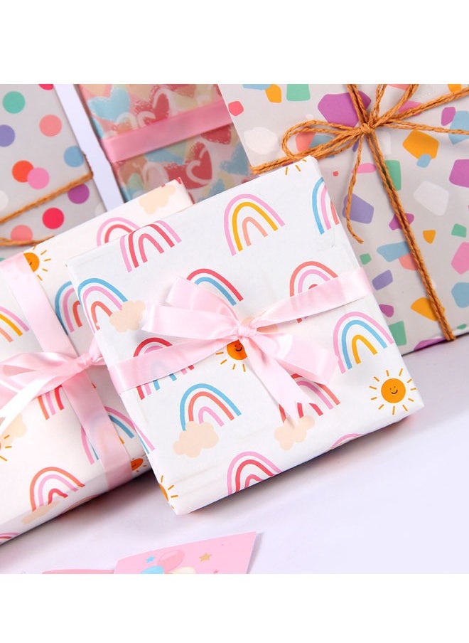 GBQ - Gift Wrap Set, 4 Sets of Colourful Wrapping Paper with String and Stickers for Valentine's Day, Birthdays, Graduations and Other Gift Wrappings - Image 1