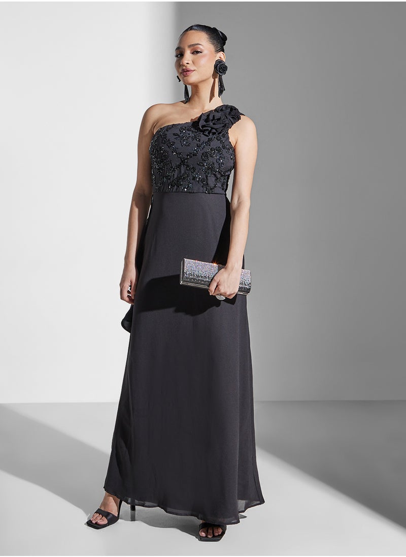 Maya One Shoulder Embellished Tiered Dress  - Image 5