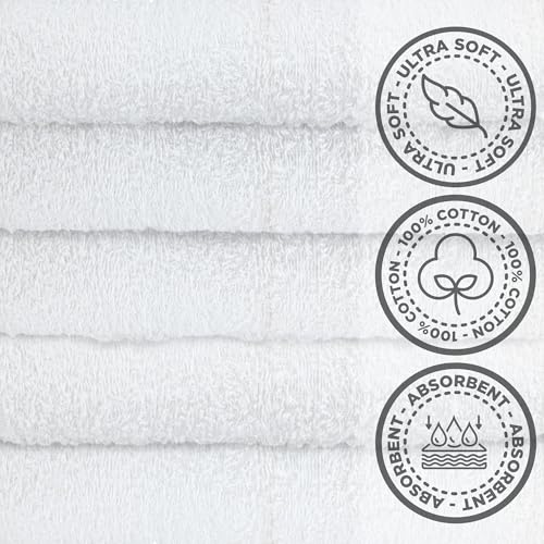 Crystal Ridge 100% Cotton Premium Wash Cloths, 12"x12", 8 Pack, Soft Feel, Absorbent Multipurpose Towels for Bathroom, Kitchen and Gym. Face & Body Washcloths, Bar Towels (8, White) - Image 4