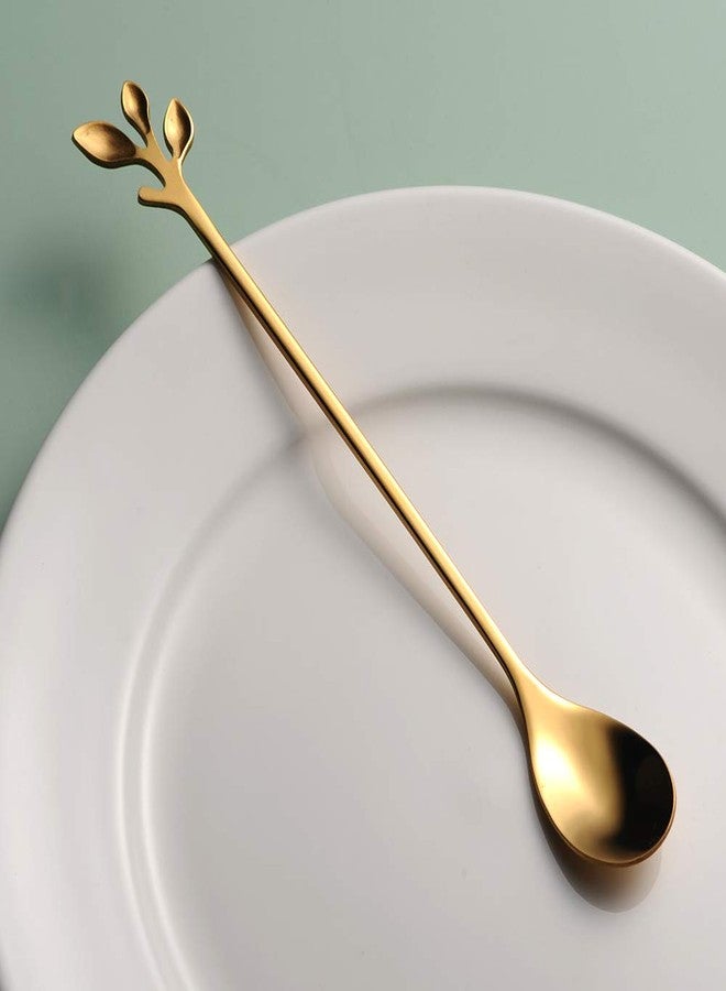 AnSaw 6.5" Elegant Leaf-Design Gold Coffee & Tea Spoons Set of 6- Long Handle Stainless Steel Stirring Spoons for Espresso, Iced Tea - Ideal Coffee Bar Accessories - Image 5