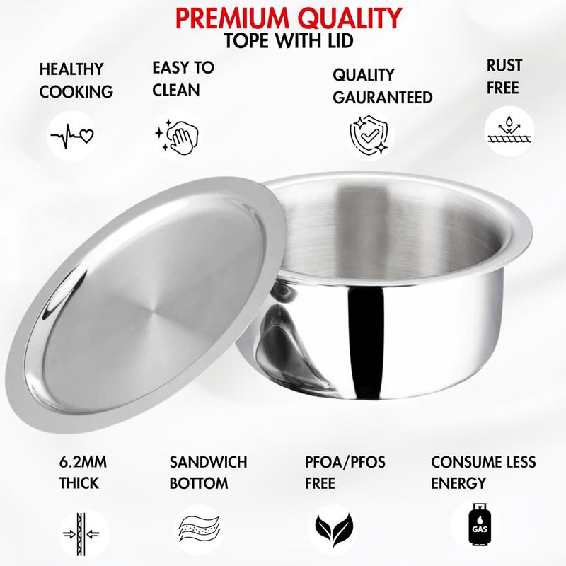 VINOD Vinod Platinum Triply Stainless Steel Tope with Stainless Steel Lid 35 litres Capacity 20 cm Diameter Silver Induction and Gas Stove Friendly 5 Years Warranty - Image 3