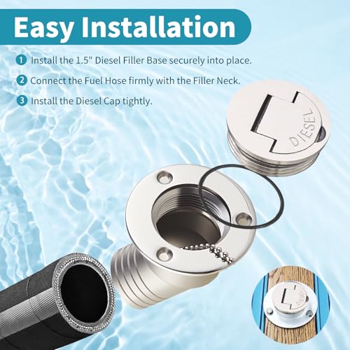 RiaYer 316 Stainless Steel Angled Diesel Deck Fill with Keyless Cap (1-1/2" | 38mm) – Marine Boat Fuel Tank Filler & Vent - Image 5