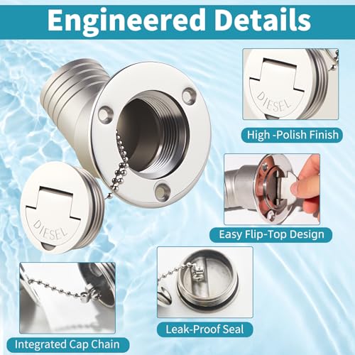 RiaYer 316 Stainless Steel Angled Diesel Deck Fill with Keyless Cap (1-1/2" | 38mm) – Marine Boat Fuel Tank Filler & Vent - Image 3