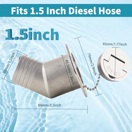 RiaYer 316 Stainless Steel Angled Diesel Deck Fill with Keyless Cap (1-1/2" | 38mm) – Marine Boat Fuel Tank Filler & Vent - Image 2