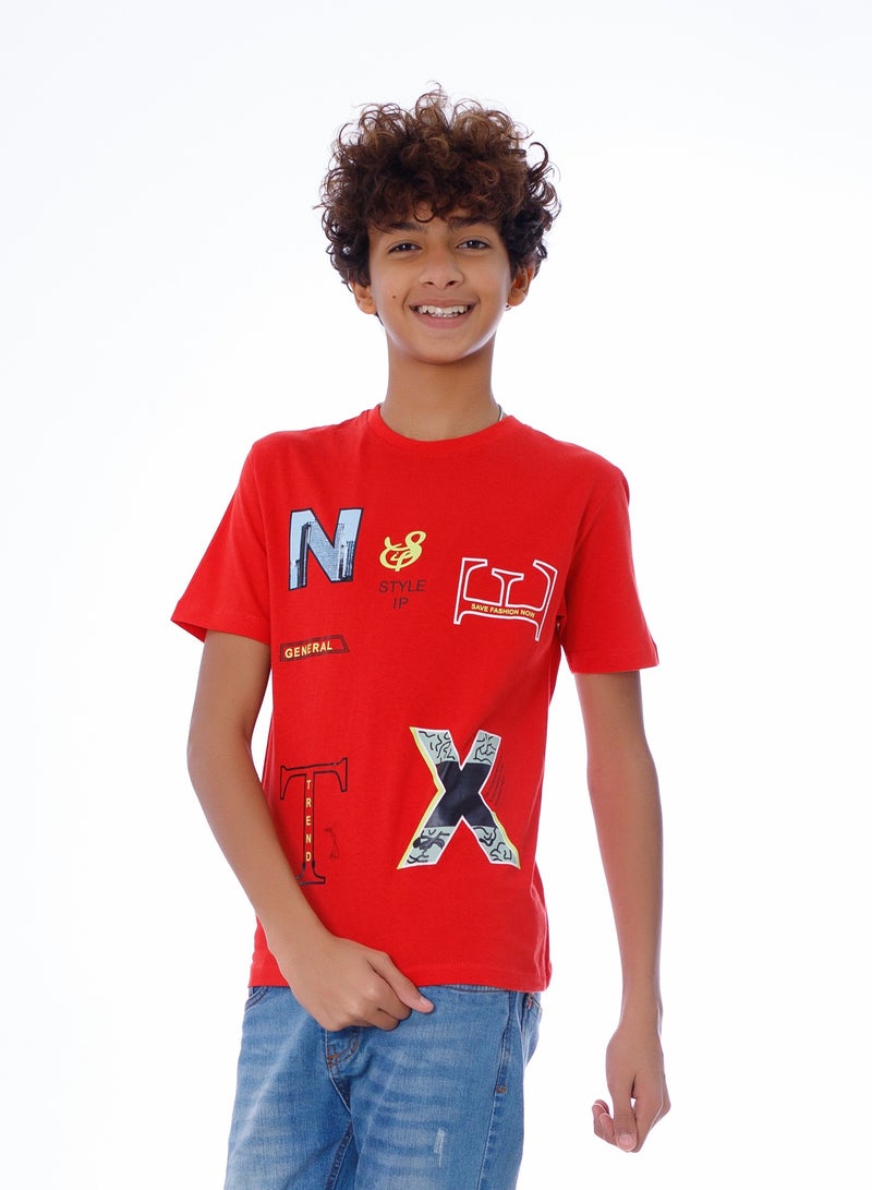 بيبو_تيشرت 1/2 كم مطبوع_أحمر - Image 1