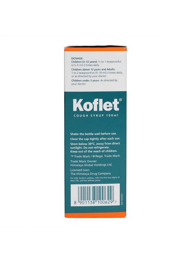 Himalaya - Koflet Syrup|100 Ml| Relief From Cough, Sore Throat | Non-Drowsy Formula| Made With Herbs | Contains 25% Honey* - Image 1