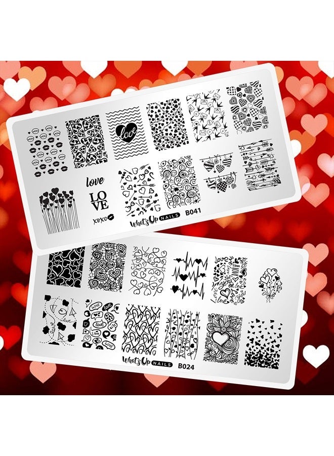 Whats Up Nails Valentine's Day Stamping Plates 2 pack (B024, B041) for Nail Art Design - Image 1