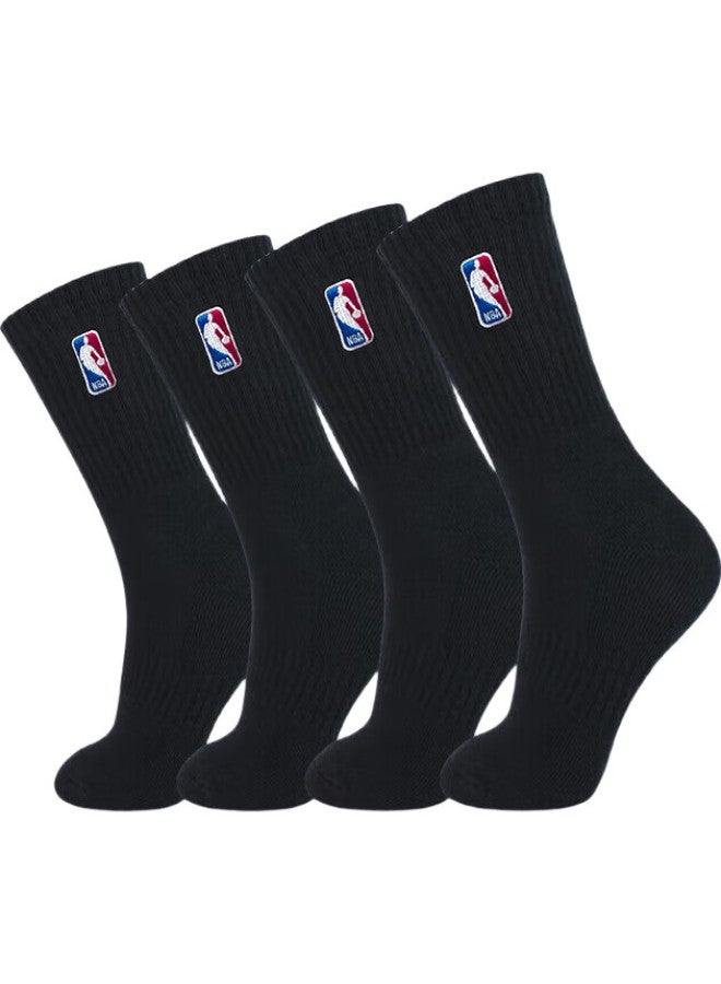 NBA جوارب كرة السلة الكاجوال للرجال، جوارب رياضية طويلة بقاعدة تيري، جوارب رياضية سميكة أنبوبية سوداء، 2 زوج - Image 3