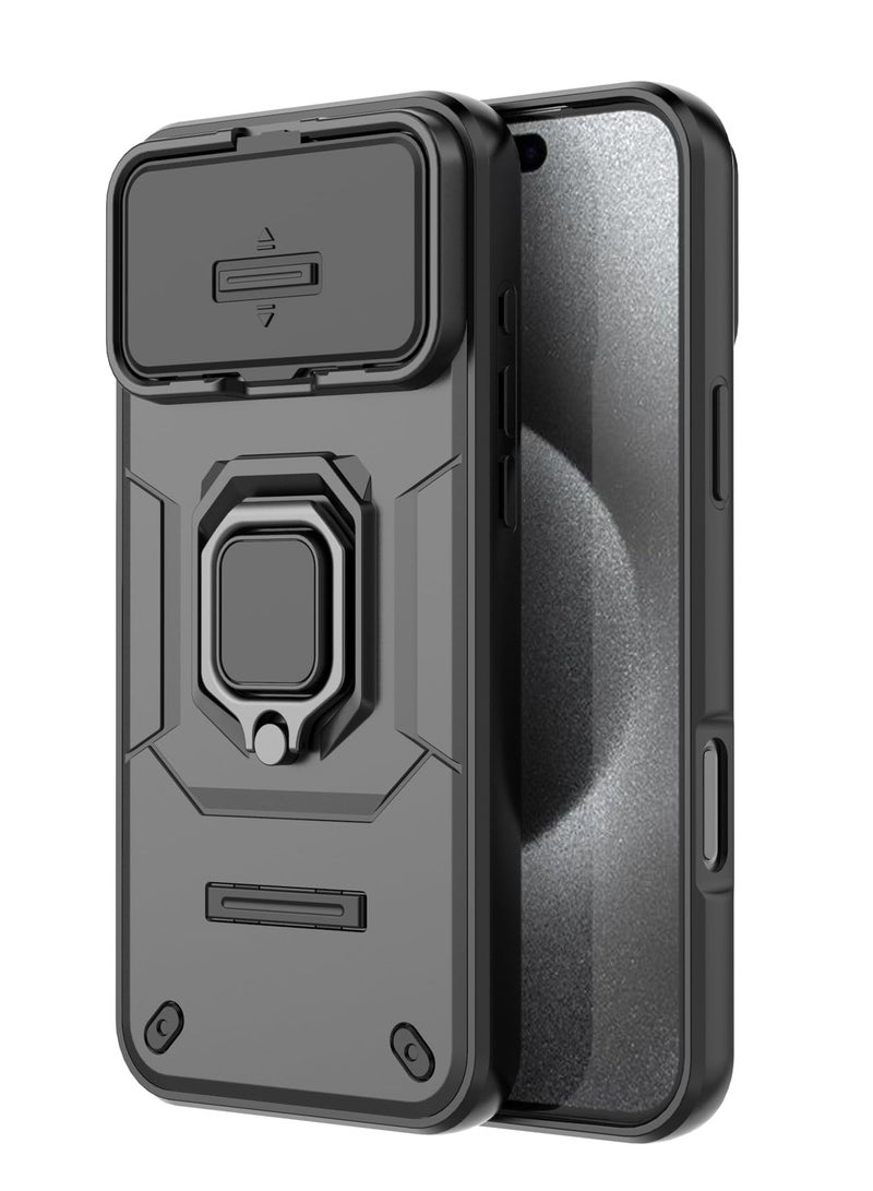 عام غطاء آيفون 17 برو ماكس مع غطاء كاميرا منزلق وحامل حلقي 【غطاء متوافق مع حامل مغناطيسي للسيارة】. - Image 2