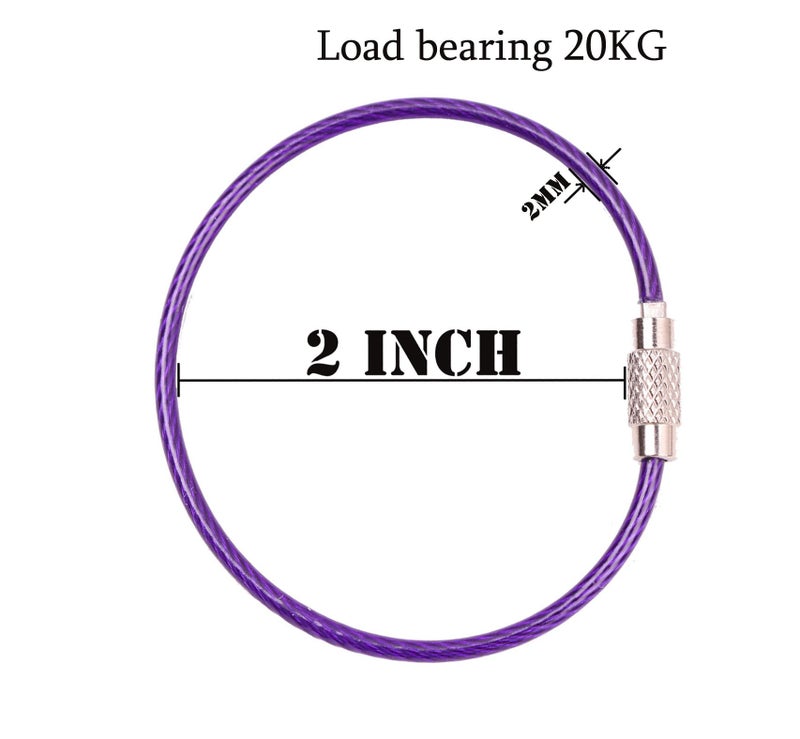 Mini Skater 2 Inch Circle Diameter Stainless Steel Gear Wire Small Keychains Aircraft Cable Key Ring Loops Luggage ID Tags Keepers Holders for Outdoor Hiking Sport 8 Colors 8 Pcs - Image 3