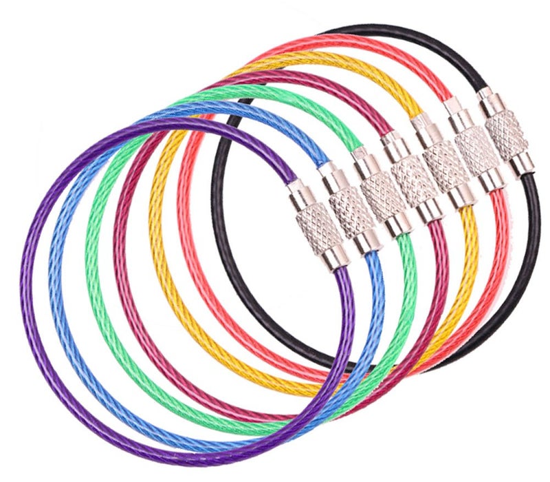 Mini Skater 2 Inch Circle Diameter Stainless Steel Gear Wire Small Keychains Aircraft Cable Key Ring Loops Luggage ID Tags Keepers Holders for Outdoor Hiking Sport 8 Colors 8 Pcs - Image 2