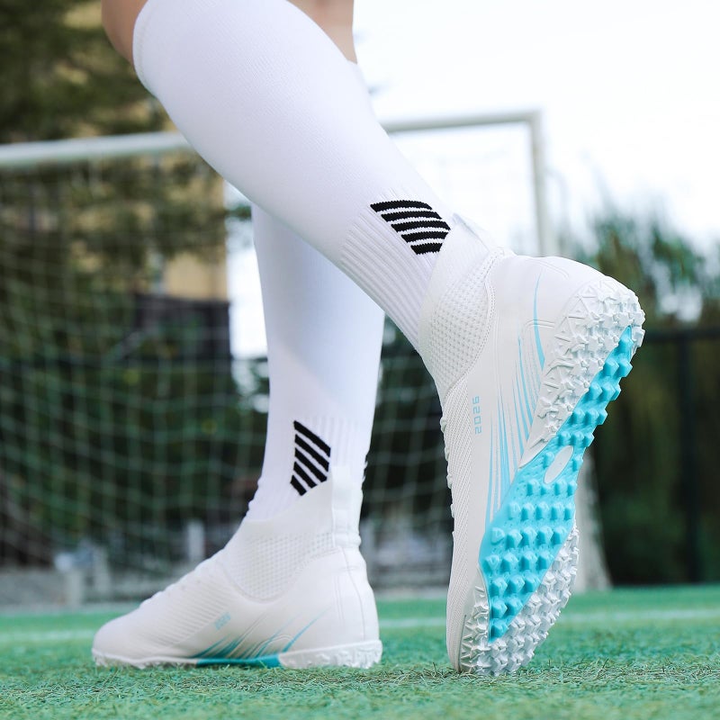 Biayvisas Soccer Cleats for Mens Womens Turf Soccer Shoes Indoor Footall Cleats High Ankle TF AG FG Football Boots Wide Training Sneaker (USW_2501 Bai TF_39) - Image 2