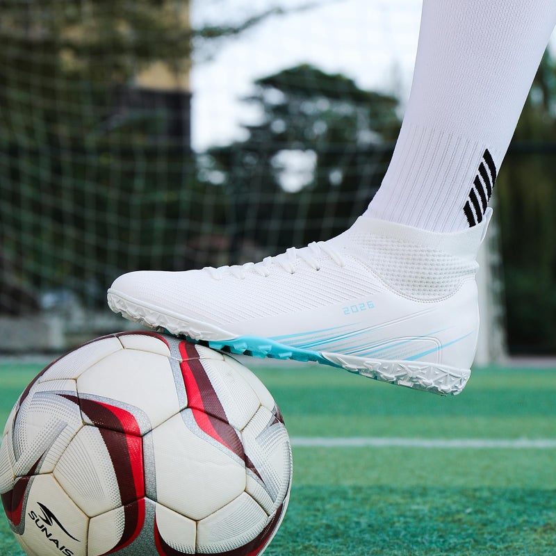 Biayvisas Soccer Cleats for Mens Womens Turf Soccer Shoes Indoor Footall Cleats High Ankle TF AG FG Football Boots Wide Training Sneaker (USW_2501 Bai TF_39) - Image 3
