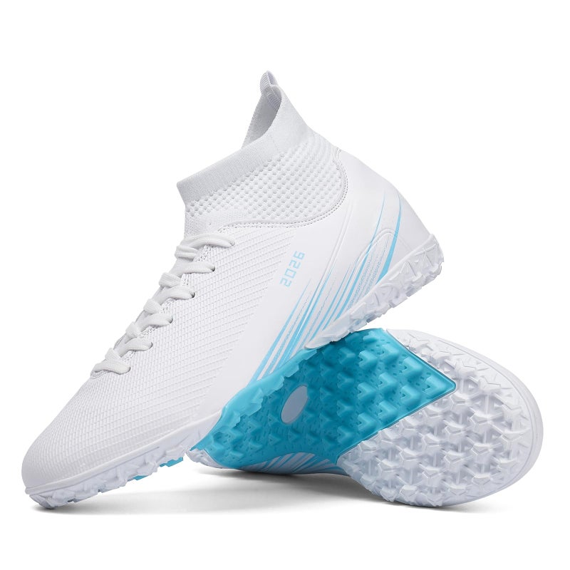Biayvisas Soccer Cleats for Mens Womens Turf Soccer Shoes Indoor Footall Cleats High Ankle TF AG FG Football Boots Wide Training Sneaker (USW_2501 Bai TF_39) - Image 1