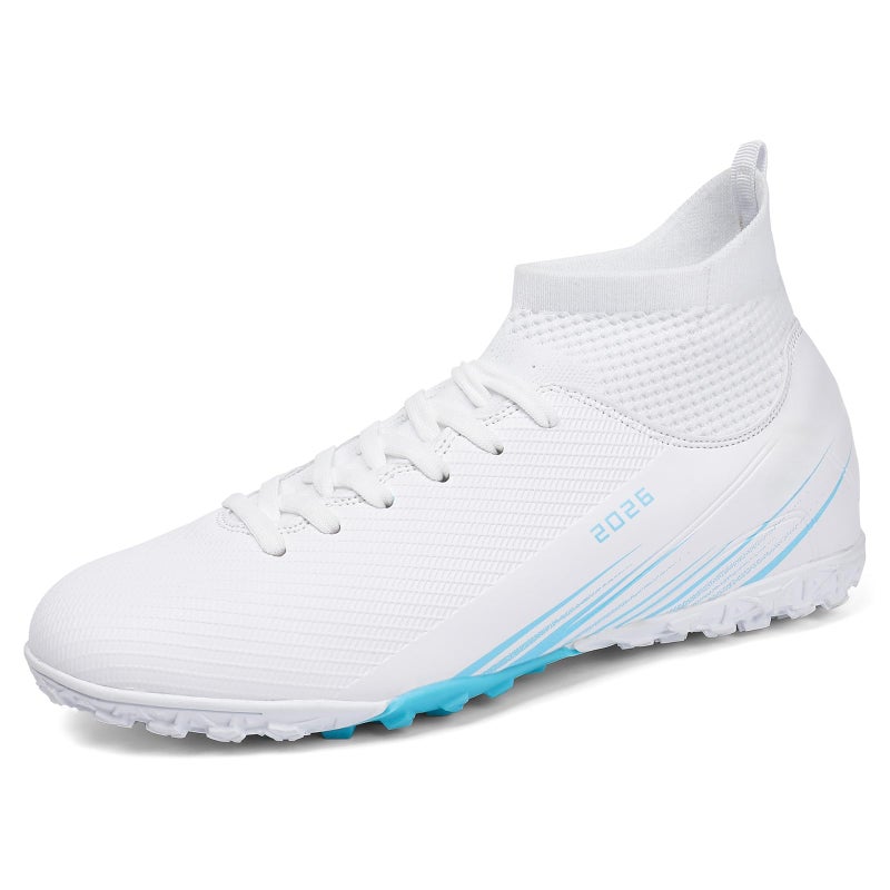 Biayvisas Soccer Cleats for Mens Womens Turf Soccer Shoes Indoor Footall Cleats High Ankle TF AG FG Football Boots Wide Training Sneaker (USW_2501 Bai TF_39) - Image 4
