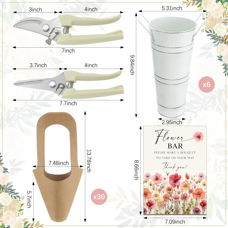 LEIFIDE White 39 Pcs Flower Bar Buckets Set Kit Bloom Bar Supplies Include Wood Sign Gift Bags Iron Bucket Garden Flower Shears for Valentine Days Wedding Bridal Shower Table Centerpieces - Image 2