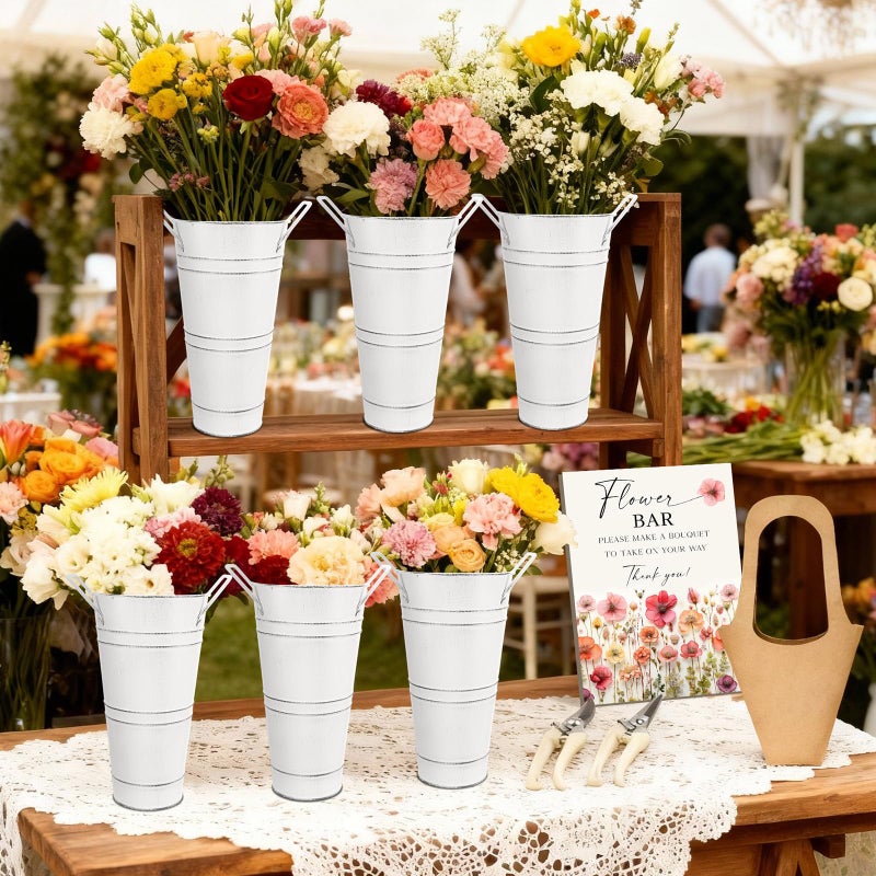 LEIFIDE White 39 Pcs Flower Bar Buckets Set Kit Bloom Bar Supplies Include Wood Sign Gift Bags Iron Bucket Garden Flower Shears for Valentine Days Wedding Bridal Shower Table Centerpieces - Image 4