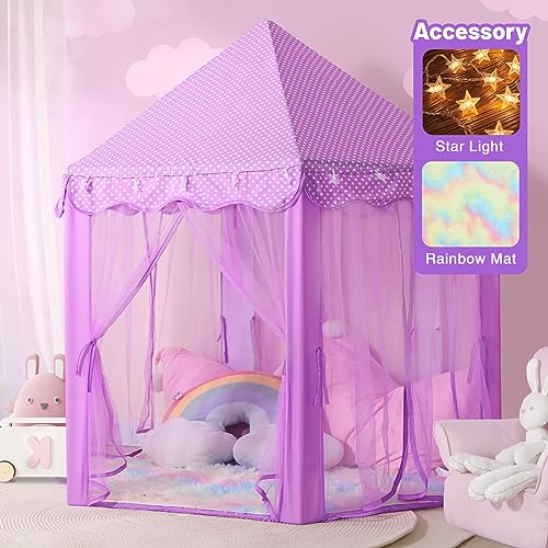 Senodeer Princess Tent for Girls Indoor with Rainbow Rug Star Lights Purple Play Tent for Kids Girls Toys for Indoor Princess Games - Image 5