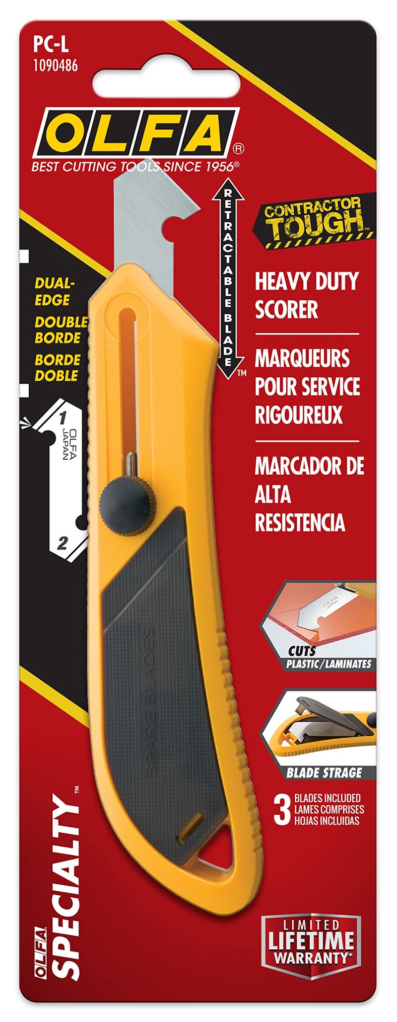 OLFA Plastic Laminate Cutter (PC-L) - Heavy Duty Scoring Tool w/Ratchet Lock & 2 Extra Blades for Laminate, Plastic, Plexiglass, Flooring, Replacement Blades: OLFA PB-800 Laminate Cutter Blade - Image 5