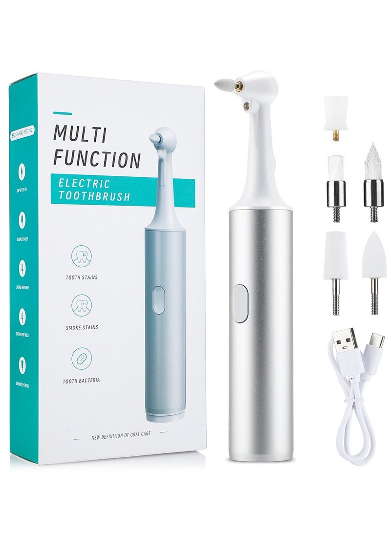 Electric Tooth Polisher Kit, Rechargeable Dental Polisher with 5 Multifunctional Brush Heads, Dental Care Kit for Daily Cleaning, Whitening and Polishing, Waterproof - Image 1