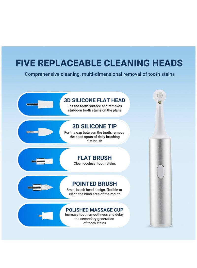 Electric Tooth Polisher Kit, Rechargeable Dental Polisher with 5 Multifunctional Brush Heads, Dental Care Kit for Daily Cleaning, Whitening and Polishing, Waterproof - Image 4